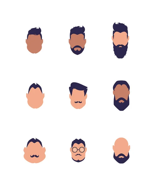 Ensemble Visages Gars Différents Types Nationalités Isolé Vecteur — Image vectorielle