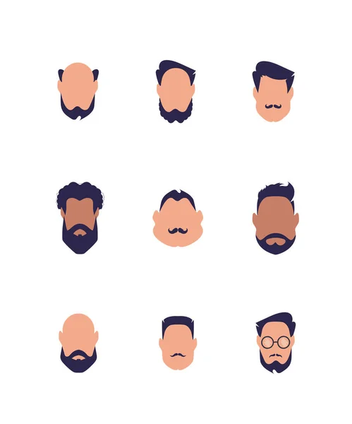 Ensemble Visages Gars Différents Types Nationalités Isolé Sur Fond Blanc — Image vectorielle