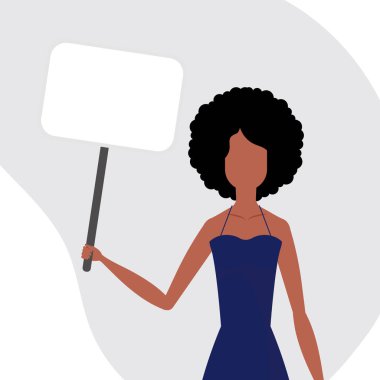 Kız elinde boş bir ışınlayıcıyla protesto ediyor. Çizgi film tarzı. Vektör illüstrasyonu.