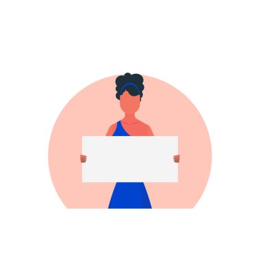 Mesajın için boş afişi olan kız. Çizgi film tarzı. Vektör illüstrasyonu.