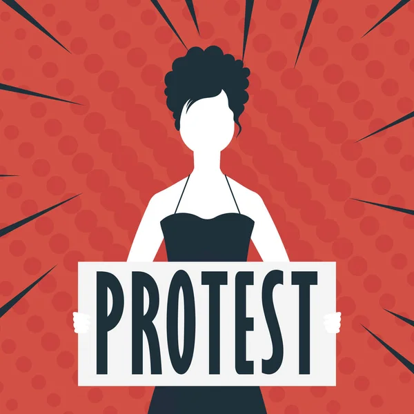 Ragazza Con Uno Striscione Mano Concetto Protesta Resistenza Pubblica Illustrazione — Vettoriale Stock