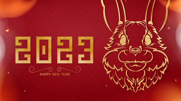 2023 New Year Poster Hare Icon Chinese Style Banner Vector — Stock Vector