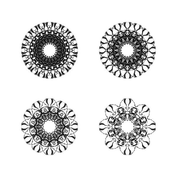 Ensemble Quatre Ornements Mandala Ronds Ethniques Isolés Sur Fond Blanc — Image vectorielle