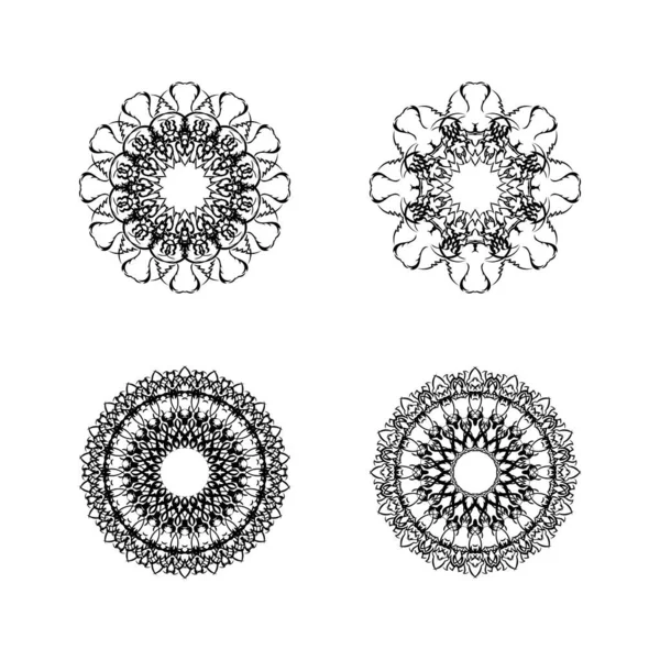 Vektör Monokrom Mandalas kümesi. Beyaz arka planda izole edilmiş yuvarlak soyut nesneler. Etnik Dekoratif Element
