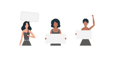 Elinde bayrak olan tatlı bir kız. Protesto konsepti. Pankartlar ve tasarımlar için ayarlandı. Vektör illüstrasyonu.