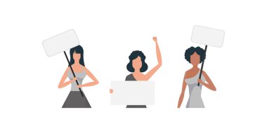 Elinde bayrak olan bir kadın. Protesto konsepti. Pankartlar ve tasarımlar için ayarlandı. Vektör.