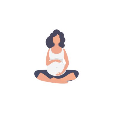 Hamile kadınlar için yoga. Yoga ve spor hamile kadınlar için. İzole edilmiş. Çizgi film tarzında vektör illüstrasyonu.