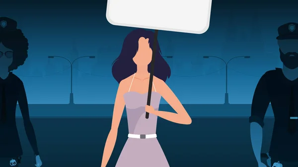 Une Femme Proteste Avec Une Bannière Dans Contexte Ville Concept — Image vectorielle