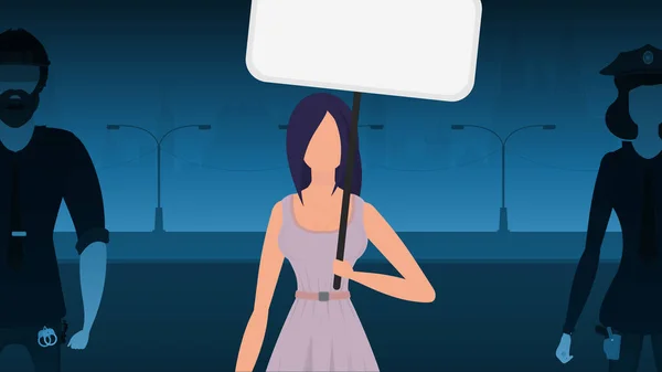 Une Femme Proteste Avec Une Bannière Dans Contexte Ville Concept — Image vectorielle