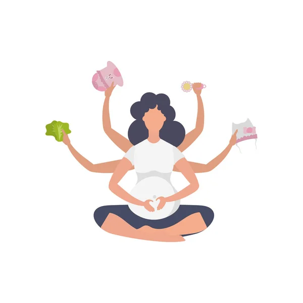 Yoga Para Mujeres Embarazadas Feliz Embarazo Aislado Ilustración Vectorial Estilo — Vector de stock
