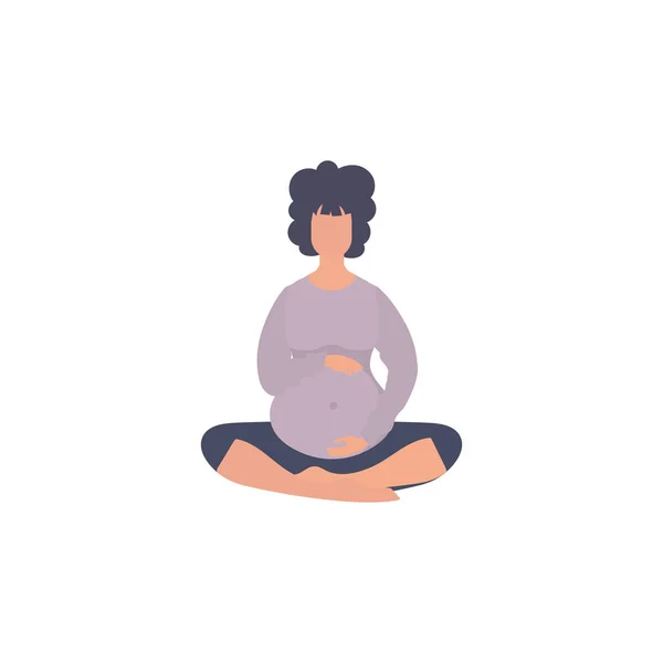蓮の花の位置に妊娠中の女の子 よく構築された妊娠中の女性の文字 白い背景に隔離されている 漫画風のベクトルイラスト — ストックベクタ