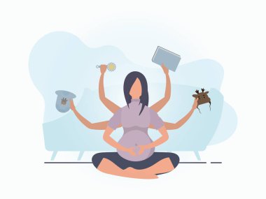 Hamile kadınlar için yoga. Mutlu hamilelikler. Senin için mavi tonda pankart. Çizgi film tarzında vektör illüstrasyonu.
