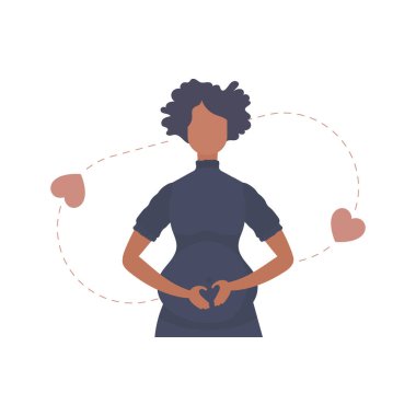 Hamile kız sevgiyle karnının altını tutuyor. İzole. vektör.