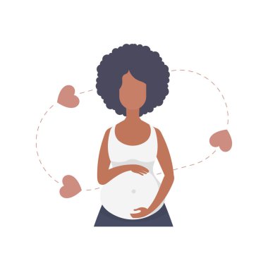 Hamile kadın sevgiyle karnını tutuyor. İzole. vektör.