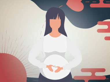 Hamile kız Banner Çin tarzında. Vektör.