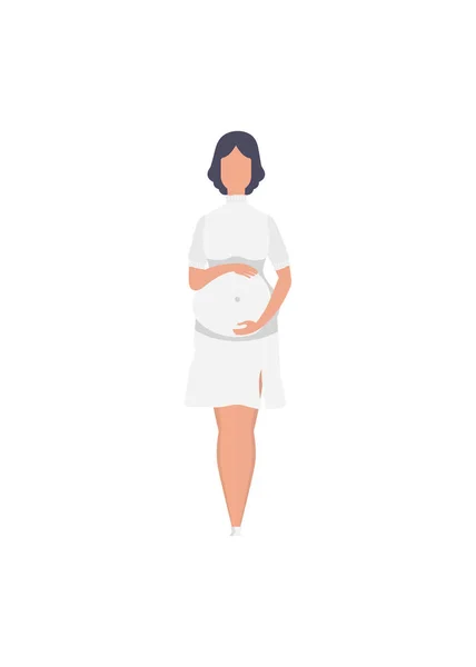 Беременная Девочка Полном Росте Счастливой Беременности Изолированный Белом Фоне Векторная — стоковый вектор