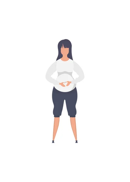 Full Length Pregnant Woman Happy Pregnancy Isolated Flat Vector Illustration — Stock Vector