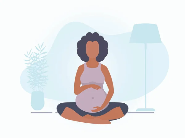 Yoga Für Schwangere Aktiver Gut Gebauter Weiblicher Charakter Banner Blauen — Stockvektor