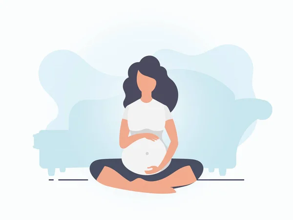 Yoga Für Schwangere Aktiver Gut Gebauter Weiblicher Charakter Postkarte Oder — Stockvektor
