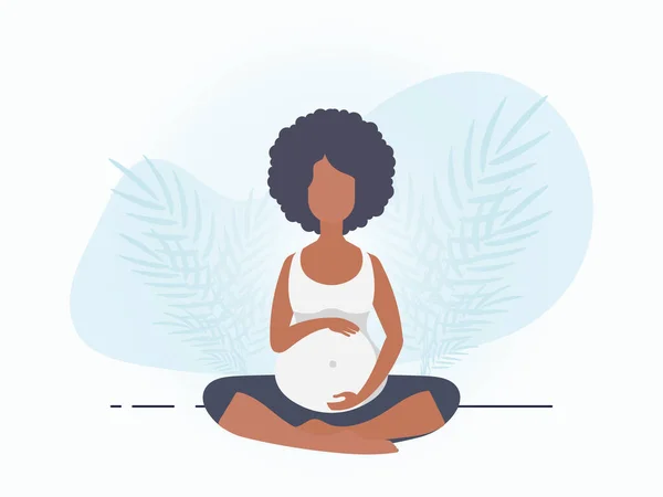 妊婦のためのヨガ 妊娠中の女性のためのヨガやスポーツ あなたのための青のトーンでバナー 平面ベクトル図 — ストックベクタ