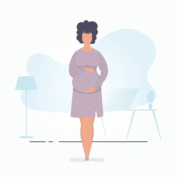 Těhotná Dívka Plném Růstu Dobře Stavěný Ženský Charakter Banner Modrých — Stockový vektor