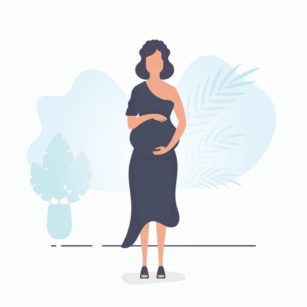 Беременная Девочка Полном Росте Хорошо Выстроенная Беременная Женщина Знамя Голубых — стоковый вектор