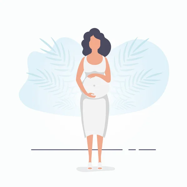 Schwangere Mädchen Vollem Wachstum Gut Gebaute Schwangere Weibliche Figur Banner — Stockvektor