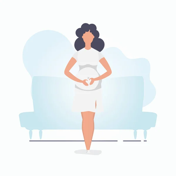 Schwangere Mädchen Vollem Wachstum Glückliche Schwangerschaft Banner Blautönen Für Sie — Stockvektor