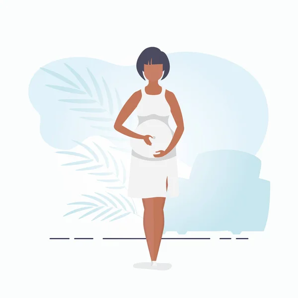 Schwangere Mädchen Vollem Wachstum Glückliche Schwangerschaft Postkarte Oder Poster Sanften — Stockvektor