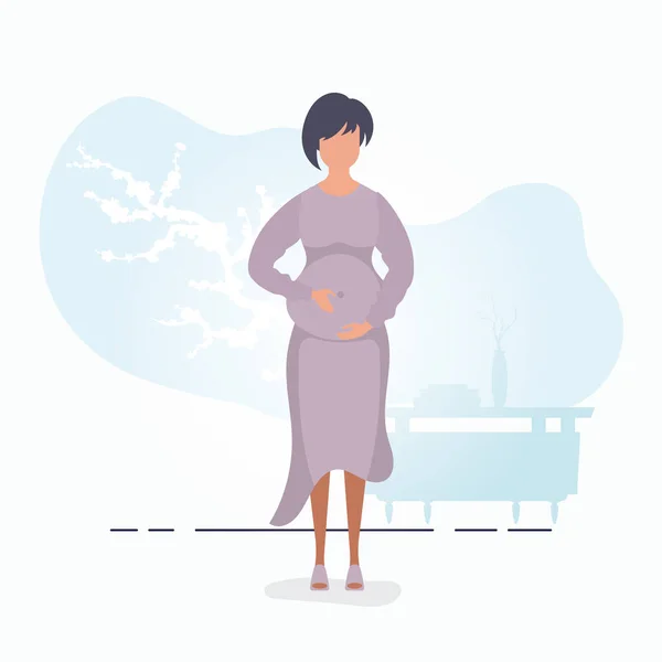Schwangere Mädchen Vollem Wachstum Glückliche Schwangerschaft Postkarte Oder Poster Sanften — Stockvektor