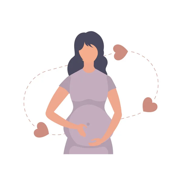 Schwangere Hält Liebevoll Ihren Bauch Vereinzelt Vektor — Stockvektor
