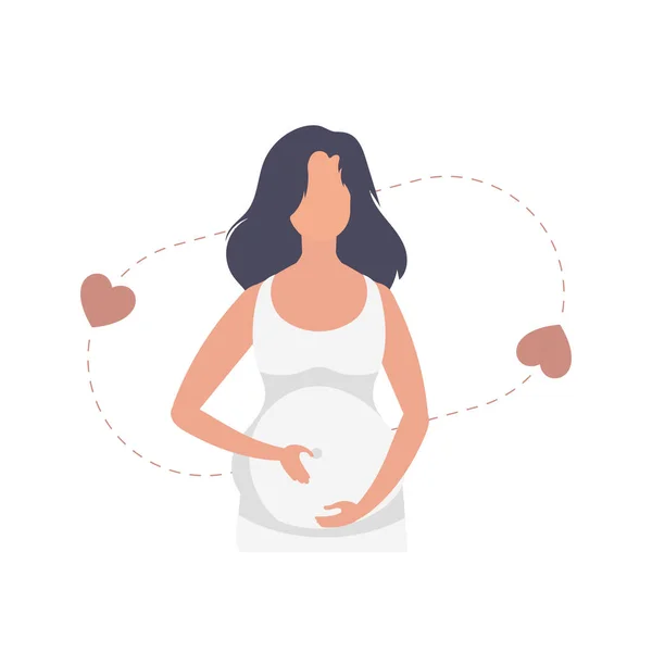 Schwangere Hält Liebevoll Ihren Bauch Vereinzelt Auf Weißem Hintergrund Vektorillustration — Stockvektor