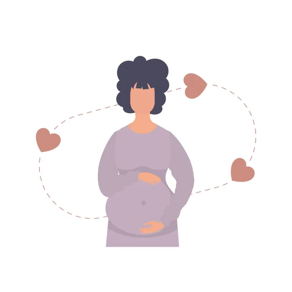 Беременная Женщина Любовью Держит Живот Изолированный Белом Фоне Векторная Иллюстрация — стоковый вектор