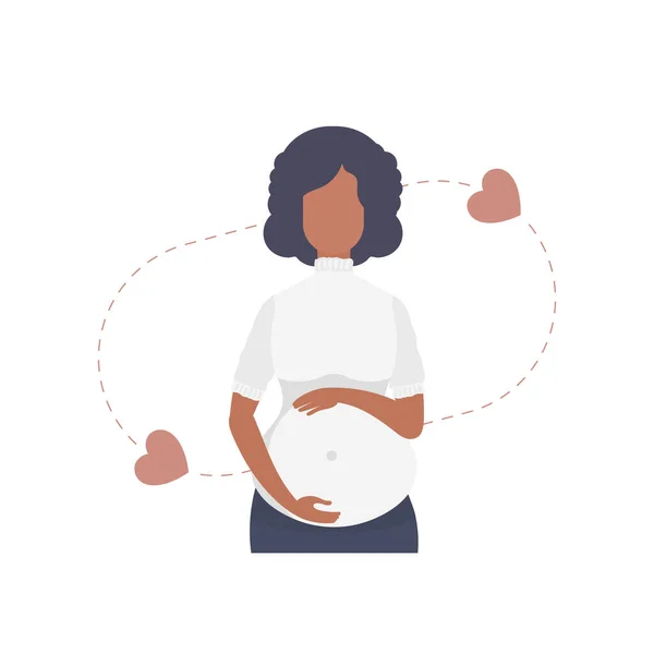 Femme Enceinte Tient Son Ventre Avec Amour Isolé Sur Fond — Image vectorielle