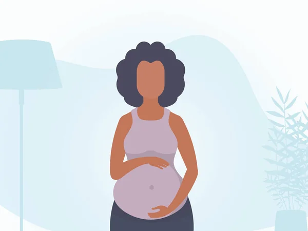 Fille Enceinte Bannière Dans Les Tons Bleus Illustration Vectorielle — Image vectorielle