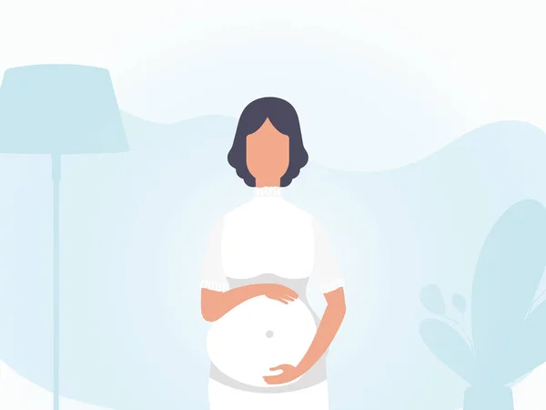 Eine Schwangere Hält Ihre Hände Auf Ihrem Bauch Banner Blautönen — Stockvektor