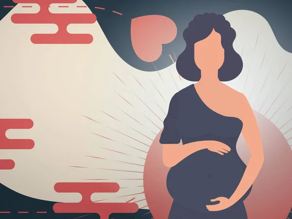 Eine Schwangere Hält Ihre Hände Auf Ihrem Bauch Banner Oder — Stockvektor