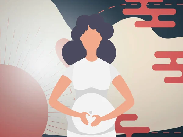 Eine Schwangere Hält Ihre Hände Auf Ihrem Bauch Banner Chinesischen — Stockvektor