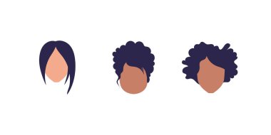 Farklı saç stilleri olan bir grup kız. İzole edilmiş. Düz biçim.