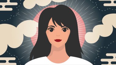 Banner ve bir kız yakın plan. Kadın arkadaşlığı, feminist birlik ya da kardeşlik. Vektör.