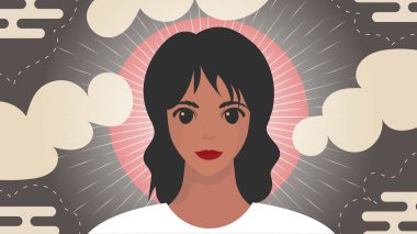 Afro-Amerikan görünümlü bir kızla afiş. Kadın arkadaşlığı, feminist birlik ya da kardeşlik. Çizgi film biçimi.