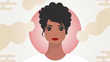 Afro-Amerikan görünümlü bir kızla afiş. Kadınların güçlenmesi hareketinin konsepti. Vektör.