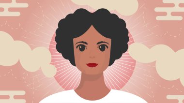 Afro-Amerikan görünümlü bir kızla afiş. Kadınların güçlenmesi hareketinin konsepti. Çizgi film biçimi.