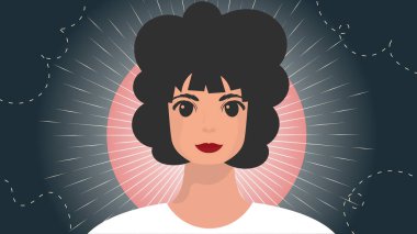 Banner ve bir kız yakın plan. Kadın arkadaşlığı, feminist birlik ya da kardeşlik. Vektör illüstrasyonu.