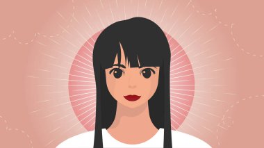 Banner ve bir kız yakın plan. Kadın arkadaşlığı, feminist birlik ya da kardeşlik. Çizgi film biçimi.