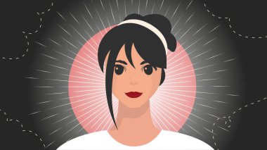 Banner ve bir kız yakın plan. Kadın arkadaşlığı, feminist birlik ya da kardeşlik. Düz çizgi film biçimi.