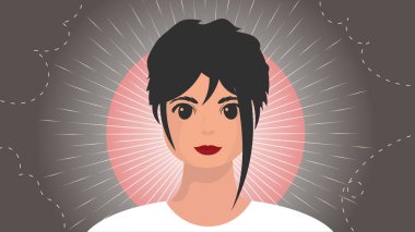 Banner ve bir kız yakın plan. Kadınların güçlenmesi hareketinin konsepti. Vektör.