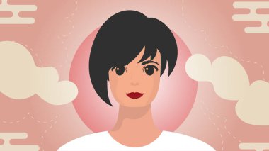 Banner ve bir kız yakın plan. Güçlü kız, ön görüş. Vektör.