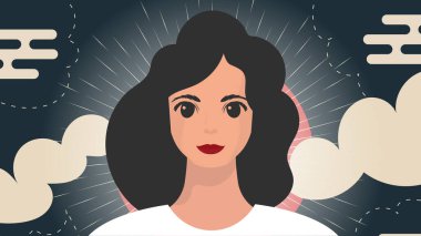 Banner 'da bir kadın var. Kadın arkadaşlığı, feminist birlik ya da kardeşlik. Vektör.