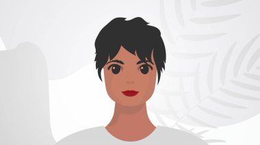 Banner 'da bir kadın var. Güçlü kız, ön görüş. Çizgi film biçimi.